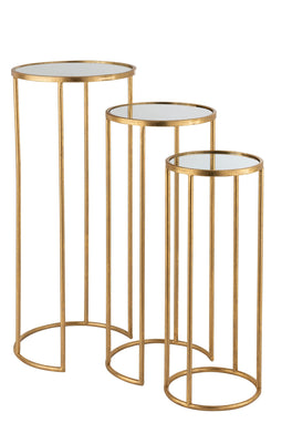 J-Line bijzettafel Leo Spiegel - ijzer - goud - set van 3