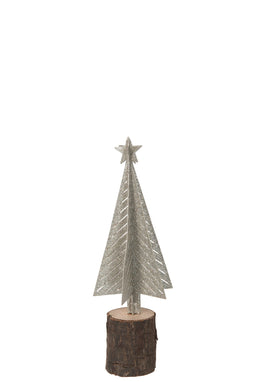 J-Line kerstboom - hout/metaal glitter/zilver/naturel - 2 stuks