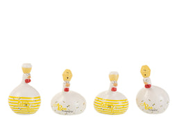 J-Line figuur Kip Bee Happy/Honing - keramiek - wit/geel - small - 4 stuks