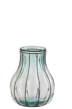 J-Line vaas Fusion - glas/metaal - blauw - small - 29.00 cm hoog