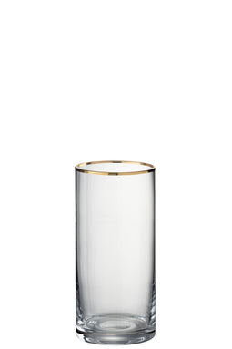 J-Line drinkglas Rand Cilinder Hoog - glas - goud - 6 stuks