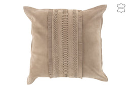 CUSHION BORDER SQ LEATH L GRY