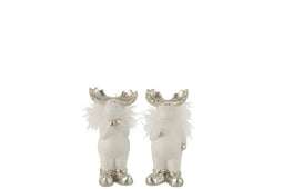 J-Line figuur Rendier - keramiek - wit/zilver - small - 2 stuks