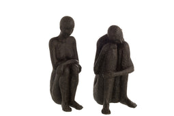 J-Line Figuur Zittend - polyresin - zwart - 2 stuks