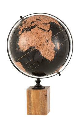 WORLD GLOBE ON FOOT WD BL/BR L