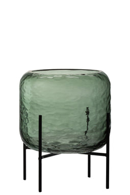 J-Line vaas Rond Oneffen - glas - groen - small
