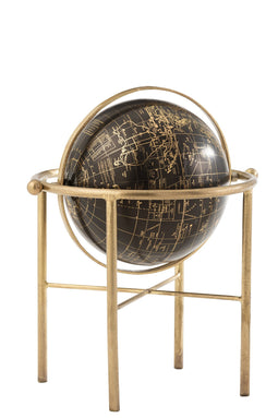 J-Line wereldbol Vintage - ijzer/kunststof - goud/zwart - large