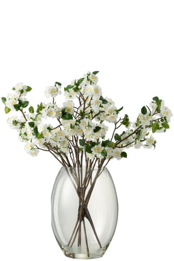 J-Line Bloesem In Vaas - kunststof - glas - wit - extra large