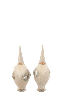 J-Line Kerstman Staand - polyester - beige - small - 2 stuks