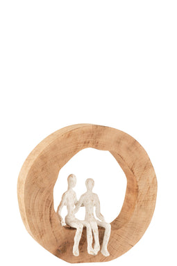 J-Line decoratie Figuur Koppel Zit Mango - hout/aluminium - naturel/wit