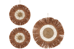 J-Line set van 3 wanddecoratie Raffia - riet - bruin