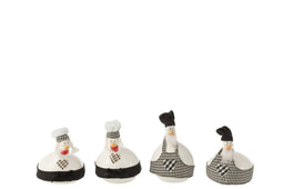 J-Line figuur Kip Chef - keramiek - wit/zwart - small - 4 stuks