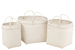 S/3 BASKETS SQUARE RATTAN WH