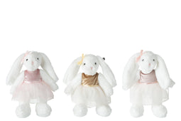 J-Line pluche Konijn - polyester - wit - 3 stuks