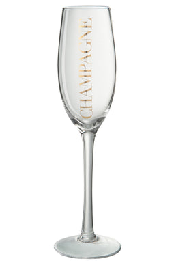 J-Line champagneglas met opschrift - glas - goud - 6 stuks