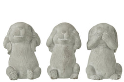 J-Line figuur Konijn - cement - grijs - 3 stuks