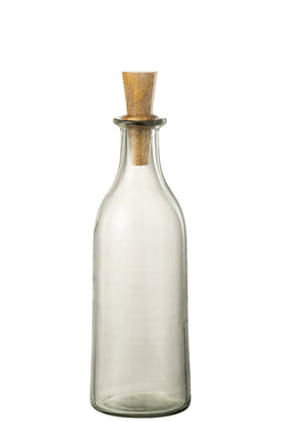 J-Line Lang fles en kurk - glas & hout - transparant - woonaccessoires