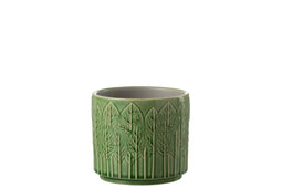 J-Line bloempot Blad - keramiek - groen - small - Ø 12.00 cm - 2 stuks