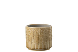 J-Line bloempot Blad - keramiek - beige - small - Ø 12.00 cm - 2 stuks