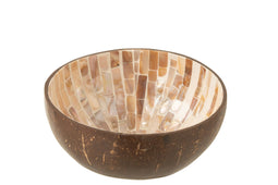 J-Line kom Kokosnoot Striped Kokosnoot + Schelp - bamboe - bruin - 2 stuks