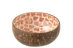 J-Line kom - kokosnoot Mozaiek + schelp - donkerroze - 2 stuks