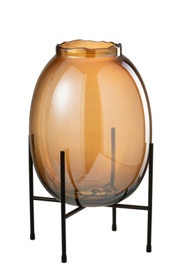 VASE ON FOOT GLASS BROWN LARGE