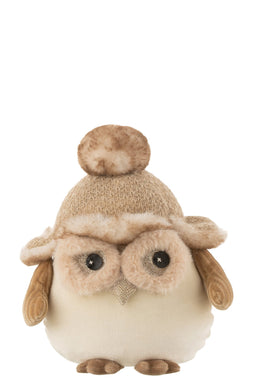J-Line decoratie Uil Staand - textiel - beige/brun - large