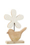 BIRD WITH FLOWER WOOD WH L