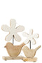 BIRD WITH FLOWER WOOD WH L