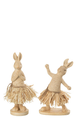 J-Line figuur Konijn Yoga - steen - naturel - 2 stuks