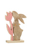 BUNNY WITH FLOWER WOOD PINK L