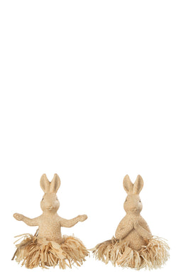 J-Line figuur Konijn Yoga - steen - naturel - 2 stuks