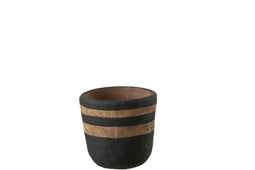 J-Line bleompot Kenia - keramiek - zwart/bruin - small - Ø 14.00 cm - 2 stuks