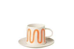 CUP + SAUCER CURVE PORC ORANGE