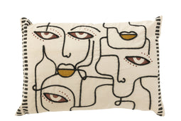 CUSHION FACES COT CRM/BRN/BLCK