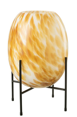 VASE+FOOT DOT GLASS WH/OCH