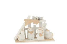 J-Line decoratie Kerststal - hout/polyresin - wit/beige - small