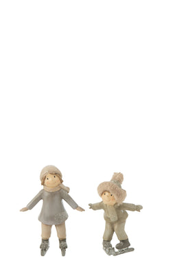 J-Line figuur Ijsschaatsende Jongen + Meisje - polyresin - mix - 2 stuks