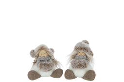 J-Line figuur Meisjes Zittend Hoed Vacht - polyester - wit/bruin - 2 stuks