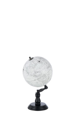 J-Line wereldbol Op Voet - hout - grijs/zwart - medium