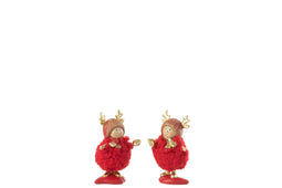 J-Line decoratie Kinderen Gewei - polyresin - rood/goud - small - 2 stuks