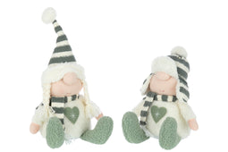 J-Line figuur Jongen En Meisje Hart Strepen - textiel - groen/beige - 2 stuks