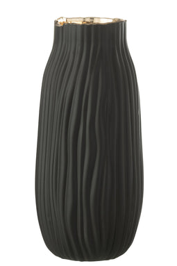 VASE NOTCHES GLASS BLACK/GD L