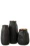 VASE NOTCHES GLASS BLACK/GD L