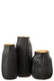 VASE NOTCHES GLASS BLACK/GD L