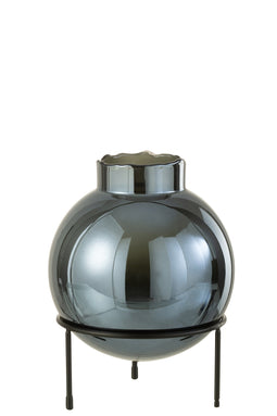 VASE BALL GLASS/METAL BLU/BL L