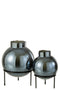 VASE BALL GLASS/METAL BLU/BL L