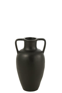 J-Line vaas 2 Armen Terracotta - keramiek - zwart - small