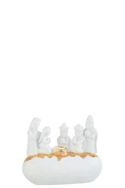 J-Line decoratie Kerststal 3 Koningen Op Steen - polyresin - wit/goud