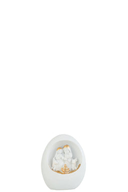 J-Line Kerststal In Steen Wit/Goud Small - 10 x 7 x 12 cm